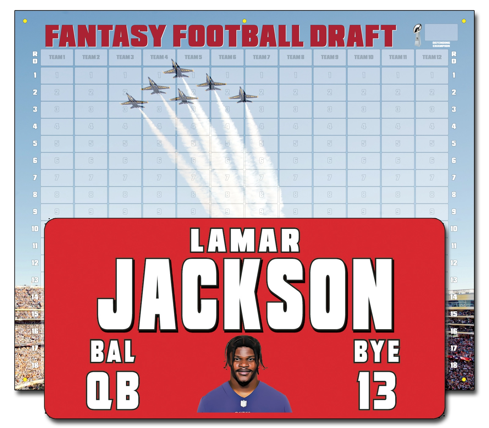 2023 Fantasy Football Draft Board with Player Labels Draft Kit alphabetized  by Position