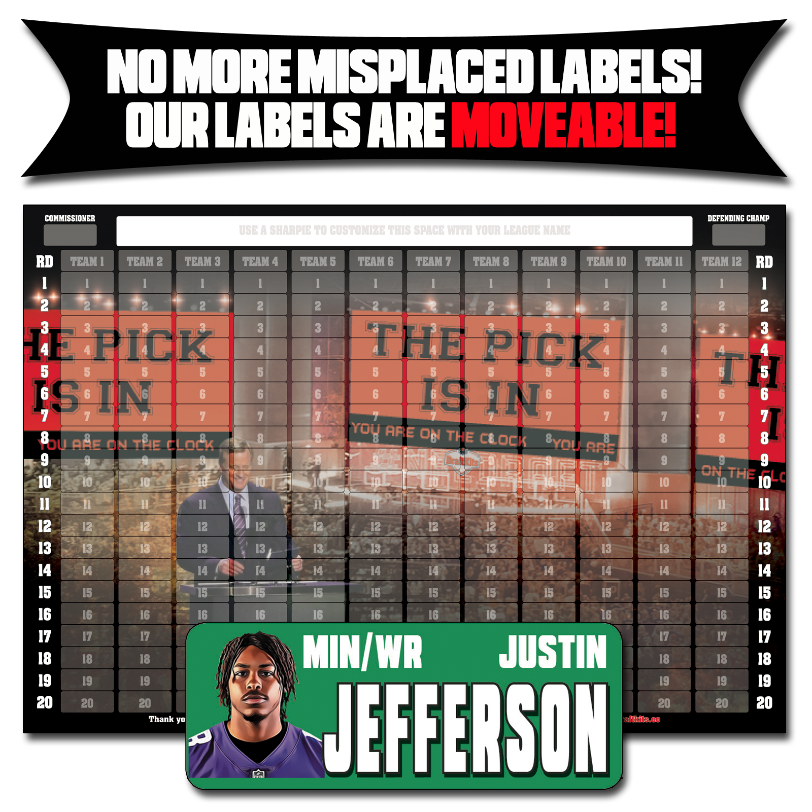 2023 FANTASY DRAFT Kit Board Holds 12 Teams 22 Rounds -    Fantasy draft,  Fantasy football draft board, Fantasy draft board