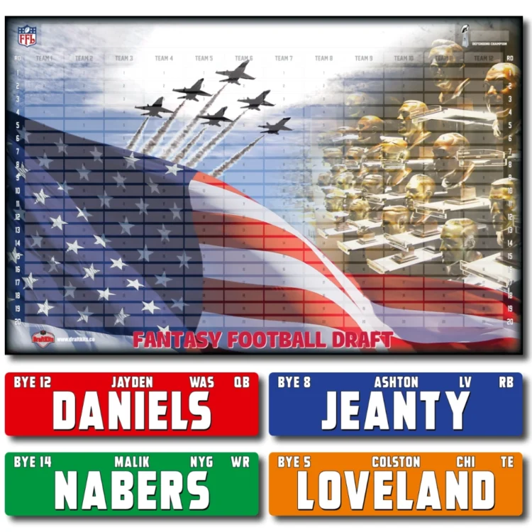 LARGE COLOR Fantasy Football Draft Board Kit - HOF Design