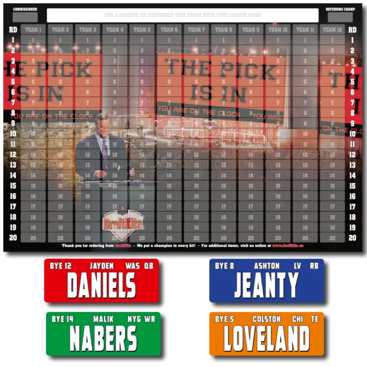MEDIUM COLOR Fantasy Football Draft Board Kit