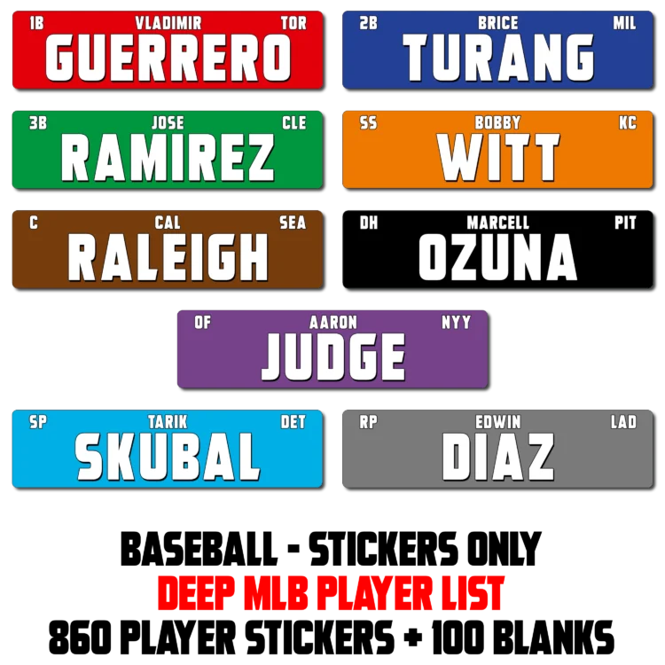 Fantasy Baseball Player Stickers - DEEP POOL MLB Players