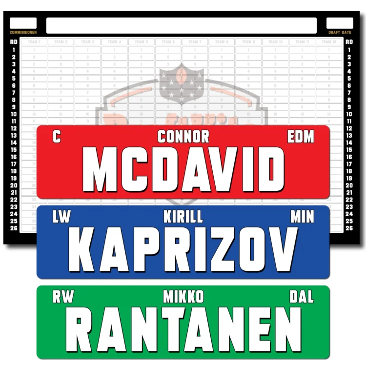 Fantasy Hockey Draft Board Kit - NEW for 2026-27 Season - LARGE COLOR